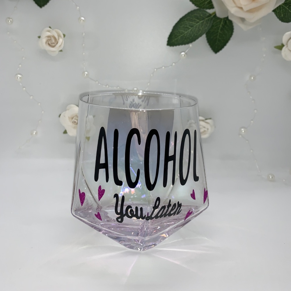 Iridescent stemless wine glass